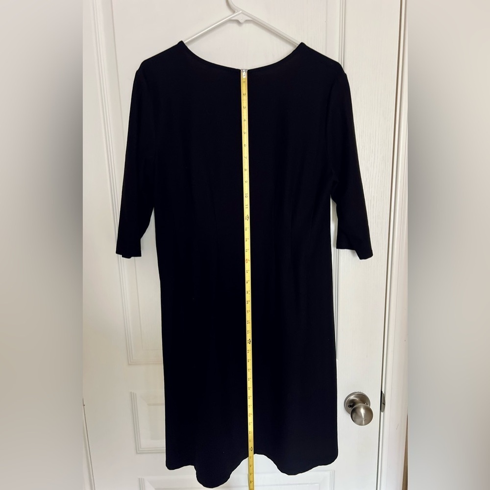 Eileen Fisher Deep V Neck Black Midi Dress with Sleeves size Large - Picture 3 of 7